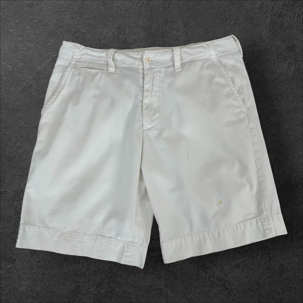 Polo Ralph Lauren Shorts Mens 34 x 10 Ivory Flat Front Beige Pony Drawstring Zip